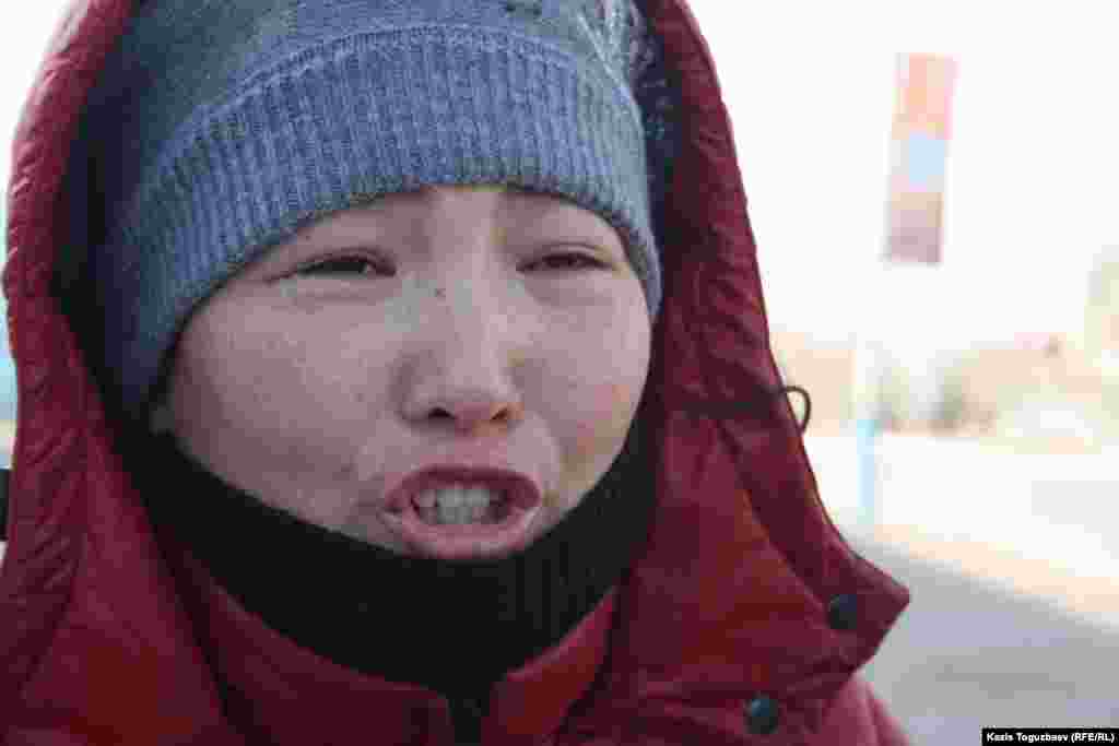 One Zhanaozen resident, Sandugash Amanzholova, says that she could not find her husband, who was detained by police on December 16. 
