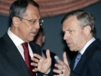 Lavrov (left) with NATO Secretary-General Jaap de Hoop Scheffer last month (AFP)