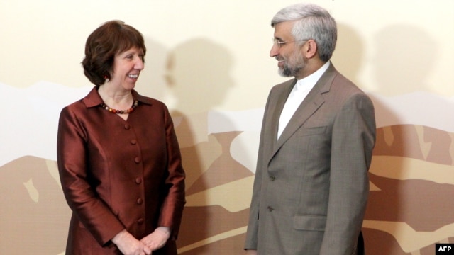 EU foreign policy chief Catherine Ashton and Iran's top nuclear negotiator Said Jalili at the Iran talks in Almaty.