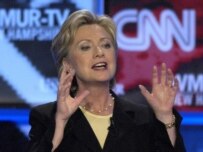 Senator Clinton speaking at the June 3 debate (epa)
