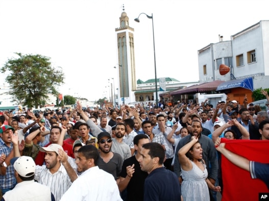 Antigovernment protesters demand constitutional reforms during a rally in Rabat on June 19.