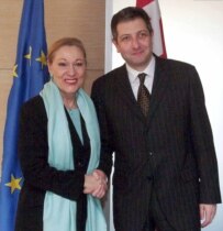 Georgian Prime Minister Zurab Noghaideli (right) and Benita Ferrero-Waldner, EU Commissioner for External Relations and European Neighborhood Policy, met in Tbilisi last month (InterPressNews)