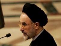 Ayatollah Mohammad Khatami speaking at the National Cathedral in Washington on September 7 (epa)