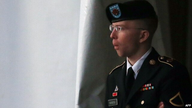 Private First Class Bradley Manning is escorted from a hearing in Fort Meade, Maryland in January.
