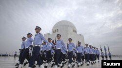 Pakistani Air Force troops marched past the mausoleum of modern Pakistan founder Muhammad Ali Jinnah during ceremonies in September.