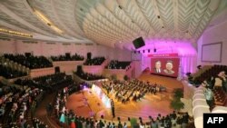 The Unhasu concert is given at the People's Theater in Pyongyang on the occasion of May Day with North Korean leader Kim Jong Un attending.