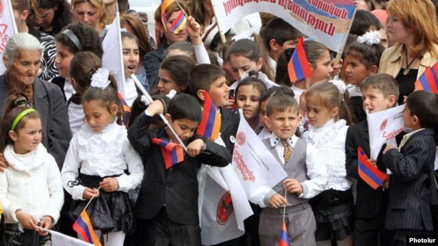 Armenia - Schoolchildren at an election campaign rally held by the ruling Republican Party in Armavir province in May 2012.