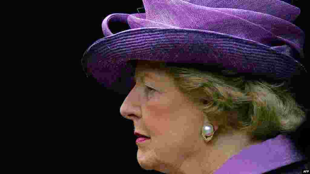 Margaret Thatcher attends a church service to mark the 25th anniversary of the Falkland Islands' liberation in June 2007.