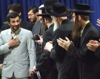 Iran's president (left) meeting with Jewish delegates to a Tehran Holocaust conference in December 2006 (Fars)