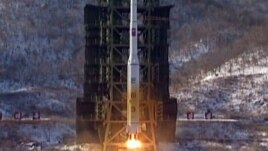 The Unha-3 (Milky Way 3) rocket launches at the West Sea Satellite Launch Site in NOrth Korea's Pyongan Province.