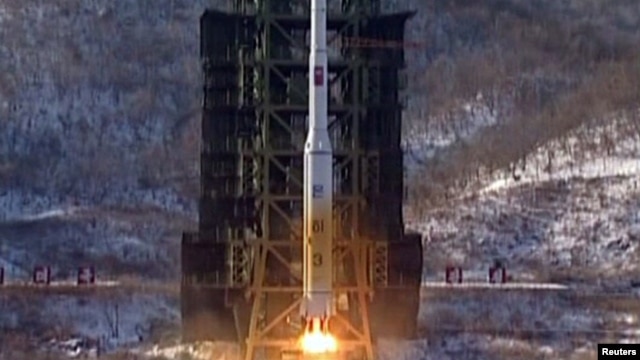 The Unha-3 (Milky Way 3) rocket launches at the West Sea Satellite Launch Site in NOrth Korea's Pyongan Province.