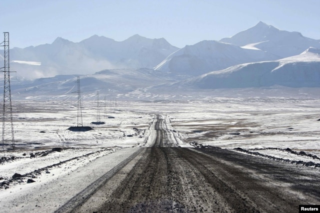 The road to the Kumtor gold mine in Kyrgyzstan's Tien Shan Mountains