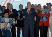 President Nazarbaev (center) applauds the results (epa)