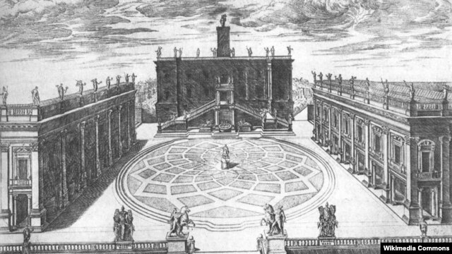 Michaelangelov nacrt Kapitolina u Rimu, gravura Étienne Dupéraca iz 1568. godine 