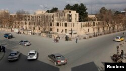 A view of the Serena Hotel in Kabul on March 21, one day after it was attacked by gunmen