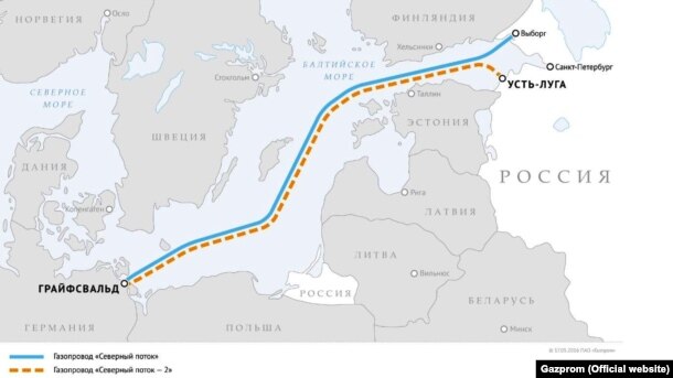 Схема прокладки "Северного потока" по версии "Газпрома"
