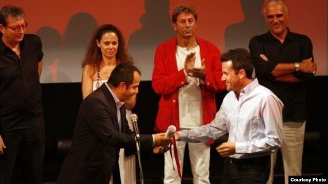 Milos Teodorovic accepts the Human Rights Award at the Sarajevo Film Festival