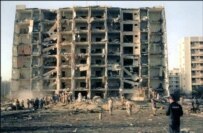 The destruction left by the explosion of a fuel truck at the Khobar Towers in Dhahran in 1996 (AFP)