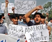 Pakistanis protesting today in Lahore against the madrasah air strike (epa)