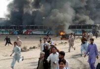 Scene of protests in Peshawar on 15 February (epa)