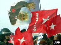 Supporters of the Ergenekon network display Workers' Party flags in Istanbul