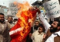 Anti-cartoon demonstration in Peshawar, Pakistan, 17 February (AFP)