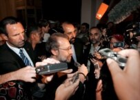 Ali Larijani speaking to reporters in Vienna on September 9 (epa)