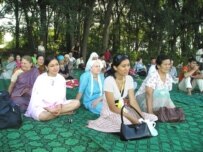 Hare Krishna members at their compound outside of Almaty on July 29 (RFE/RL)