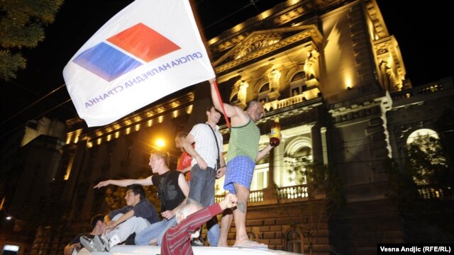 Serbs celebrate nationalist Tomislav Nikolic's election as president in Belgrade on May 20.  