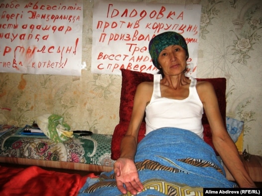 Bibigul Bektursynova, an education worker, conducts a hunger strike in Kazakhstan