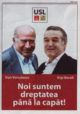 Poster electoral cu Dan Voiculescu și George Becali, decembrie 2012.