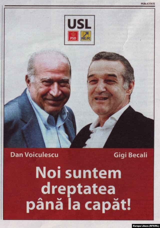 Poster electoral cu Dan Voiculescu și George Becali, decembrie 2012.