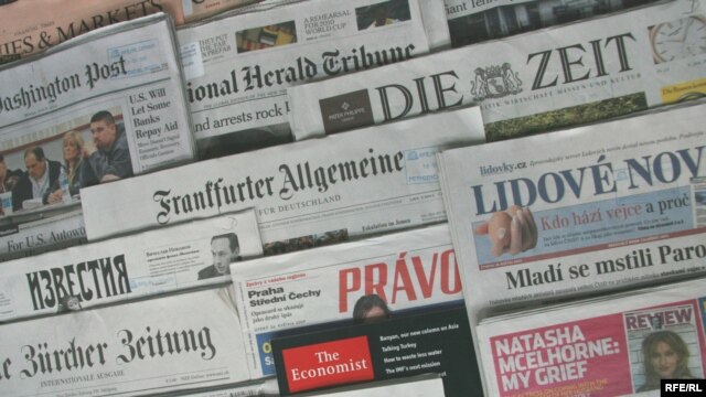 Generic – A photo of International and Russian newspapers, Prague, 17Jun2009