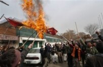 Protests in front of the Danish Embassy in Kabul, Afghanistan turn violent, 6 February. (AFP)