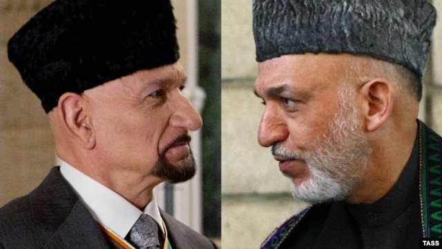 A combo photo of British actor Ben Kingsley in "The Dictator" (left) and Afghan President Hamid Karzai
