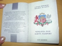 A so-called alien's passport, that is issued to many ethnic Russians in Latvia (RFE/RL)