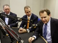 Representatives Sires (left), Mario Diaz-Balart (middle) and Lincoln Diaz-Balart (right) at RFE/RL (RFE/RL)