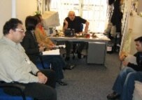 RFE/RL's Turkmen Service staff meeting in Prague to discuss the arrested correspondents (RFE/RL)