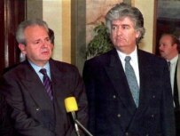 Yugoslav President Slobodan Milosevic (left) with the wartime leader of the Bosnian Serbs, Radovan Karadzic, pictured in 1994 (epa)