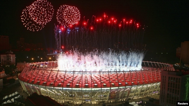Fireworks above Kyiv's Olympic Stadium after the final
