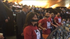 France -- PACE. activists protest Ilham Aliyev during his speech in Strasbourgh, 24 June 2014.
