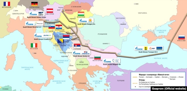 Карта газопровода "Южный поток", размещенная на сайте "Газпрома"
