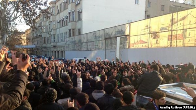 Azerbaijanis protest against deaths in the army in Baku on January 12.