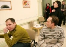 Russia -- homeless paintings exhibition at Moscow bookshop (late 2007 or early 2008)