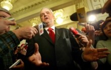 Romania -- Former Premier Adrian Nastase speaks to the media after he resigned from the position of speaker of the lower house of parliament and executive president of the main opposition party, the Social Democrat Party, in Bucharest, 16 Mar. 2006