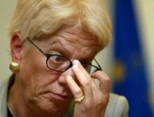 Chief UN war crimes prosecutor Carla Del Ponte talks to the media after she met European foreigns ministers during the European General affairs and external relations council at Luxembourg on Monday 13 October 2003.