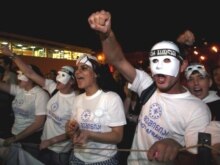 Georgia -- Opposition supporters demonstrate during a rally in Tbilisi, 22May2008