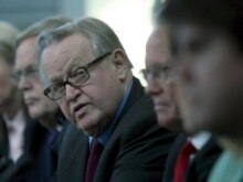 Serbia -- UN envoy Martti Ahtisaari at a press conference in Belgrade, 02Feb2007