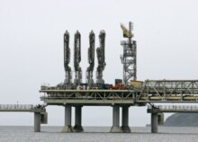 Russia -- Construction of Russia’s first liquefied natural gas loading unit, Sakhalin Region, 01Oct2006