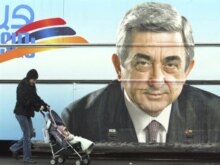 Armenia -- An pre-election poster for presidential candidate and current Prime Minister Serzh Sarkisian in Yerevan, 18Feb2008